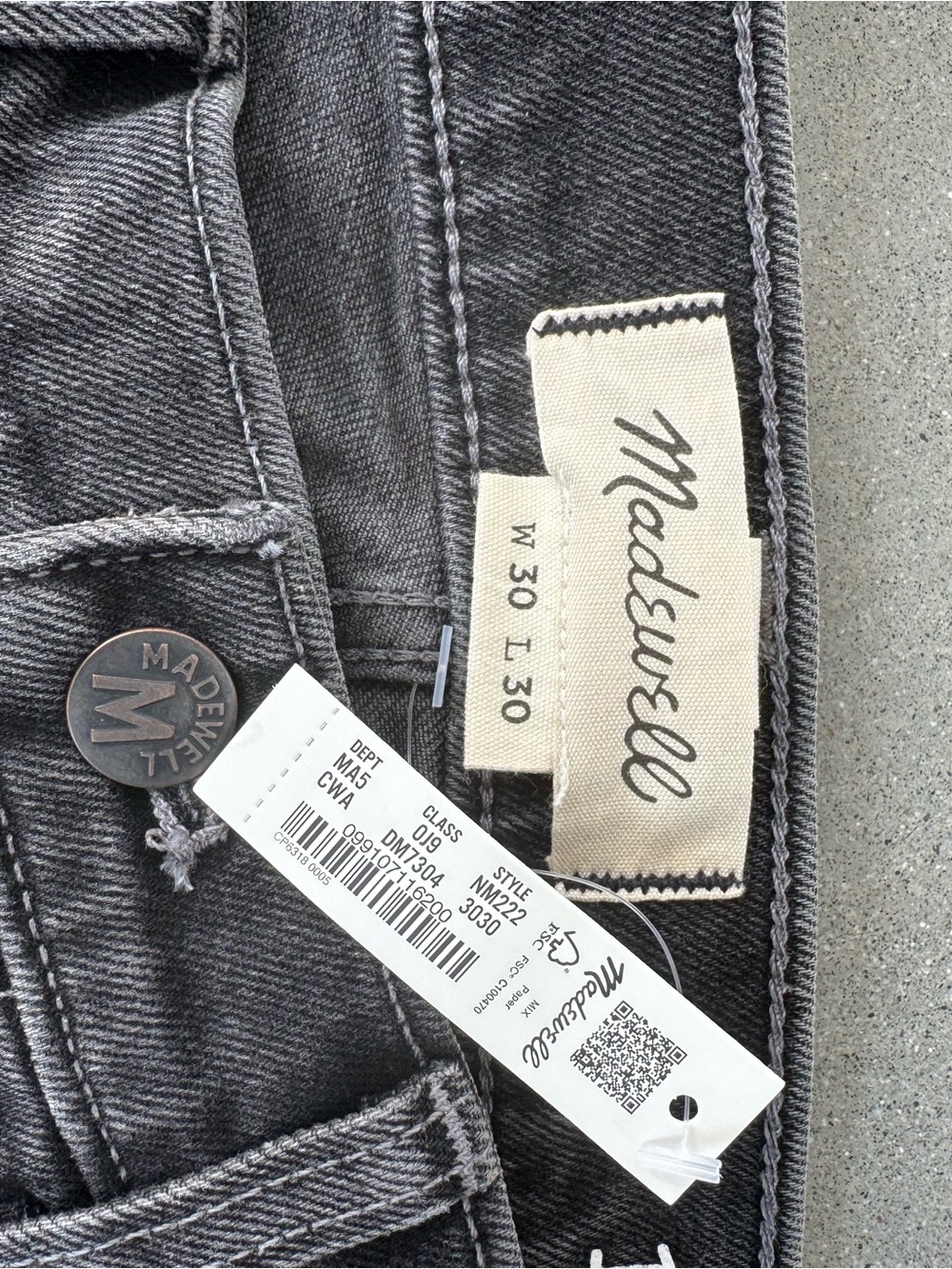 Madewell Men's Gray Black Wash Straight Jeans